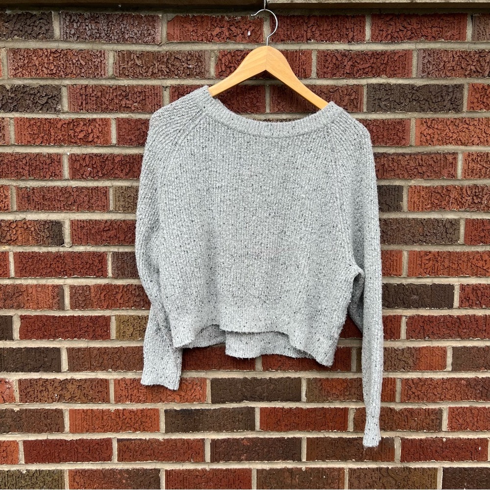 Express Gray Silver Sequin Cropped Sweater